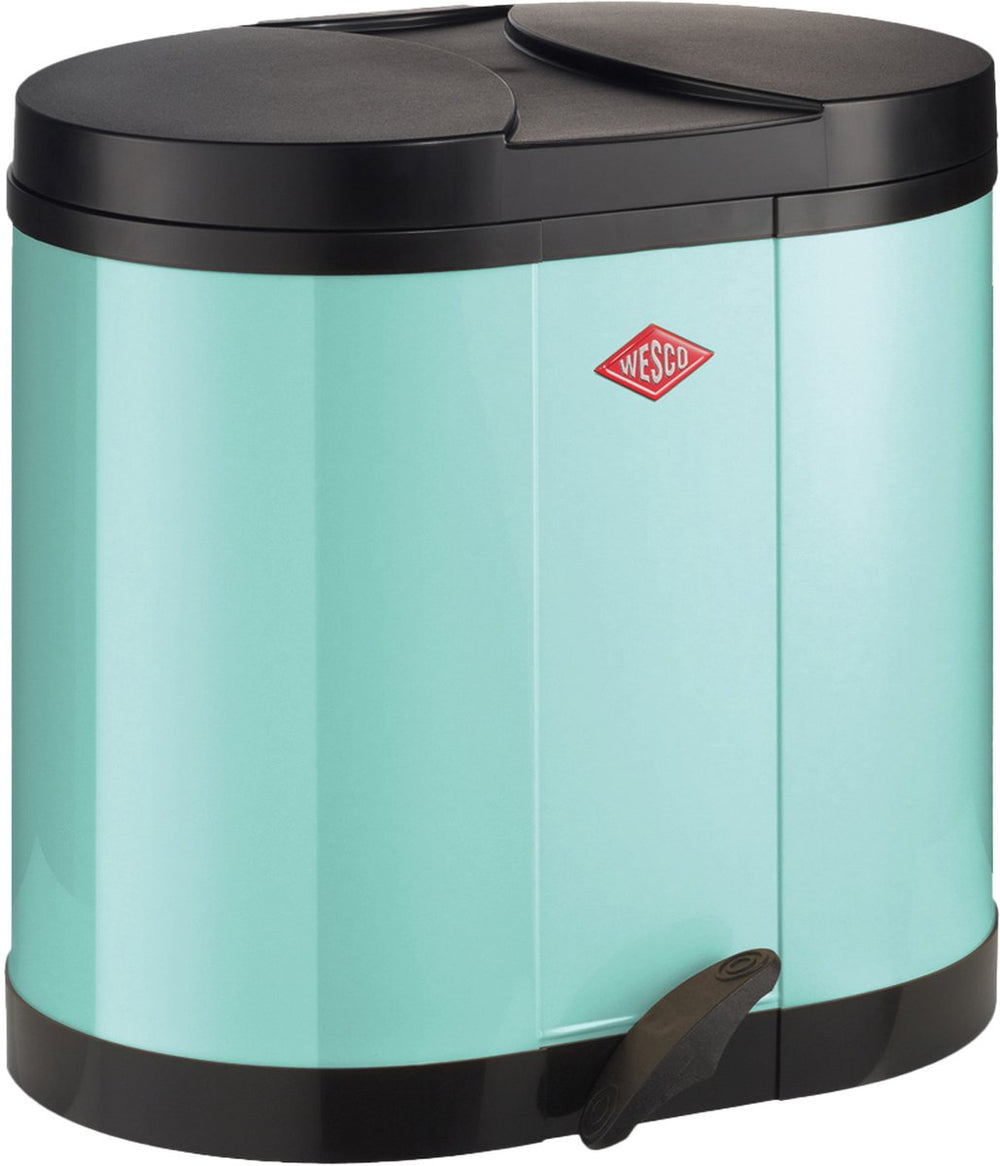 Wesco eco-verzamelaar prullenbak | 30 liter | duo pedaalemmer (2x15 liter) | metaal - mint | afvalscheiding - made in germany