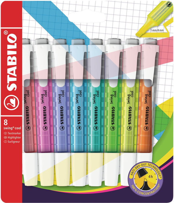 Stabilo highlighter swing cool 275 8-3 assorted colours broad chisel 8 pieces