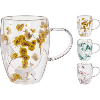 Theeglas dubbelwandig 350ml met bloem | 12 stuks