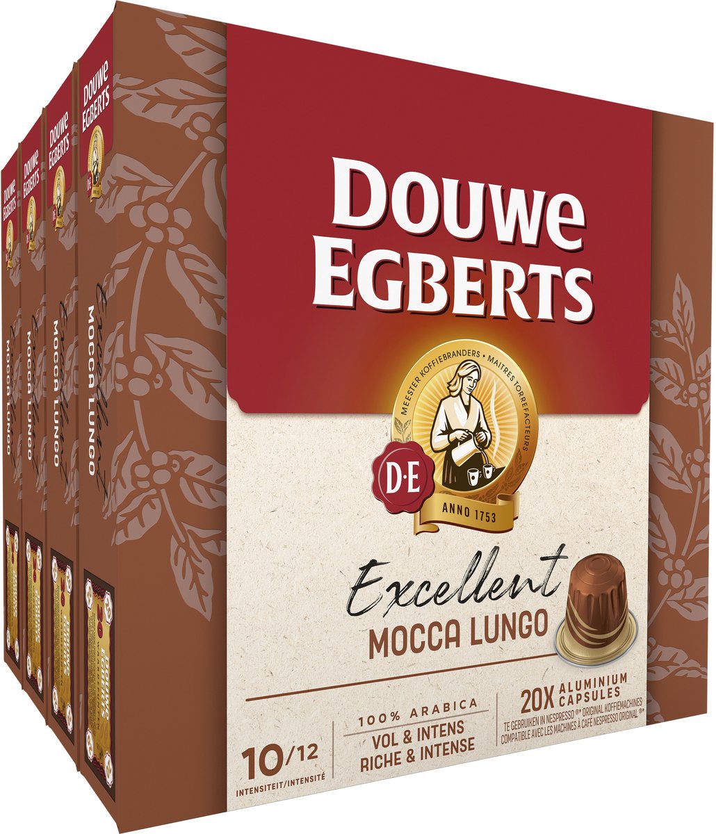 Douwe egberts excellent mocca lungo koffiecups - intensiteit 10 12 - 10 x 20 capsules