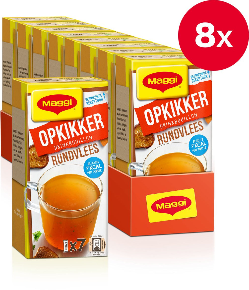 Maggi opkikker drinkbouillon rundvlees - 8 doosjes x 7 zakjes - voordeelverpakking