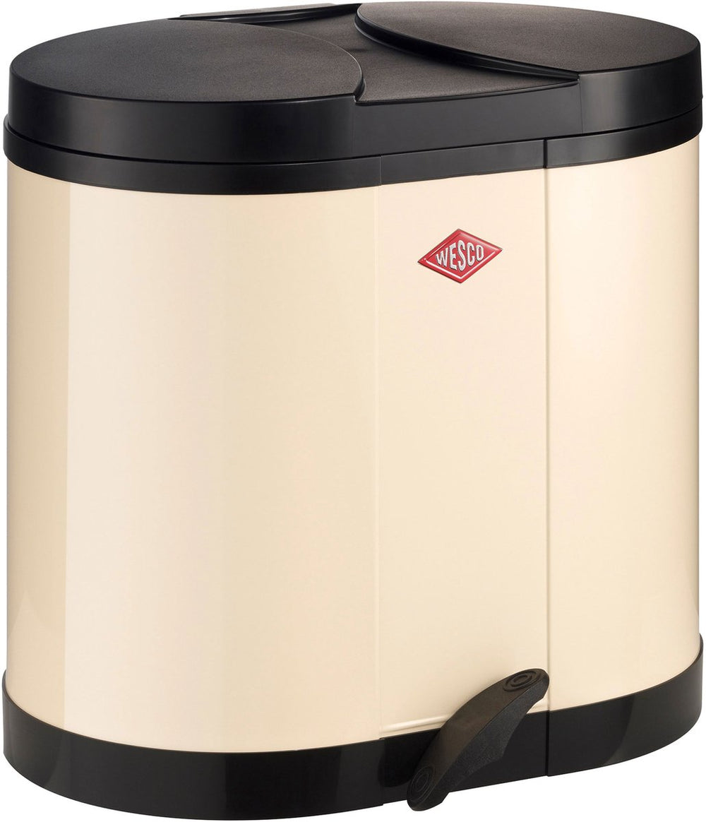 Wesco eco-verzamelaar prullenbak | 30 liter | duo pedaalemmer (2x15 liter) | metaal - amandel | afvalscheiding - made in germany