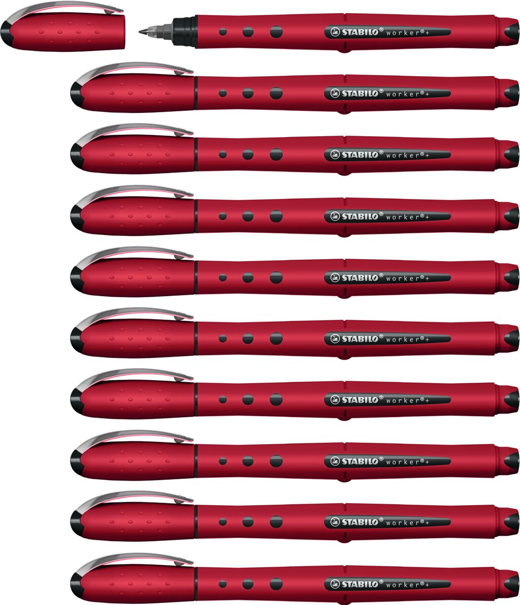 Stabilo worker+ - rollerball 0.5 mm - naturecolors wildflower - bordeaux - doos 10 stuks
