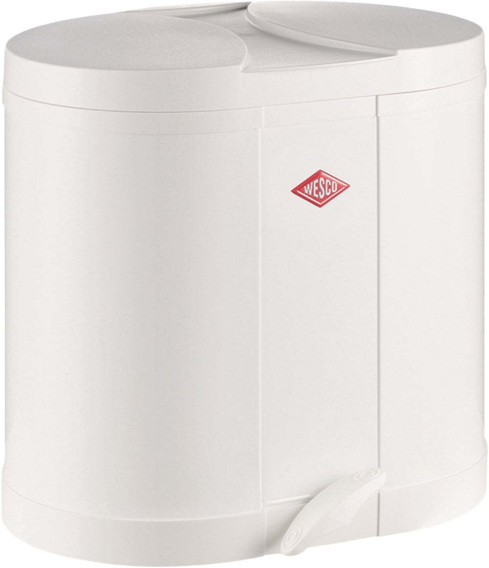Wesco eco-verzamelaar prullenbak | 30 liter | duo pedaalemmer (2x15 liter) | metaal - wit | afvalscheiding - made in germany