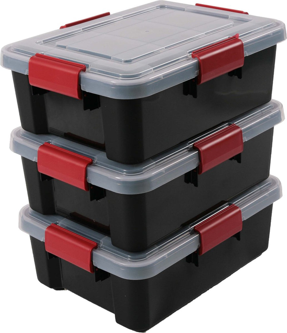 Iris airtight opbergbox - 10l - luchtdicht - stapelbaar - kunststof - zwart transparant rood- set van 3