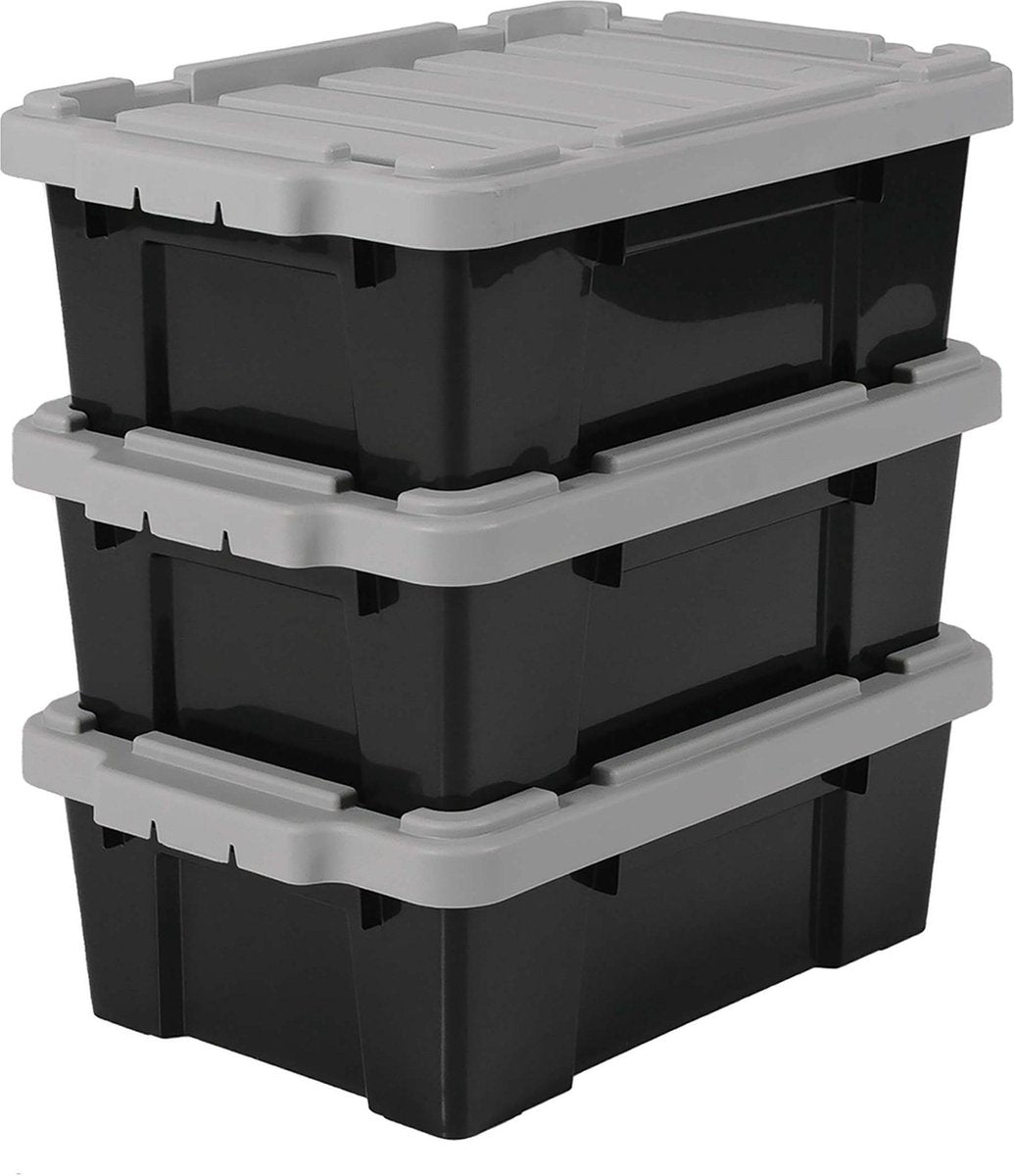 Iris powerbox opbergbox - 12,5l - kunststof - zwart grijs - set van 3