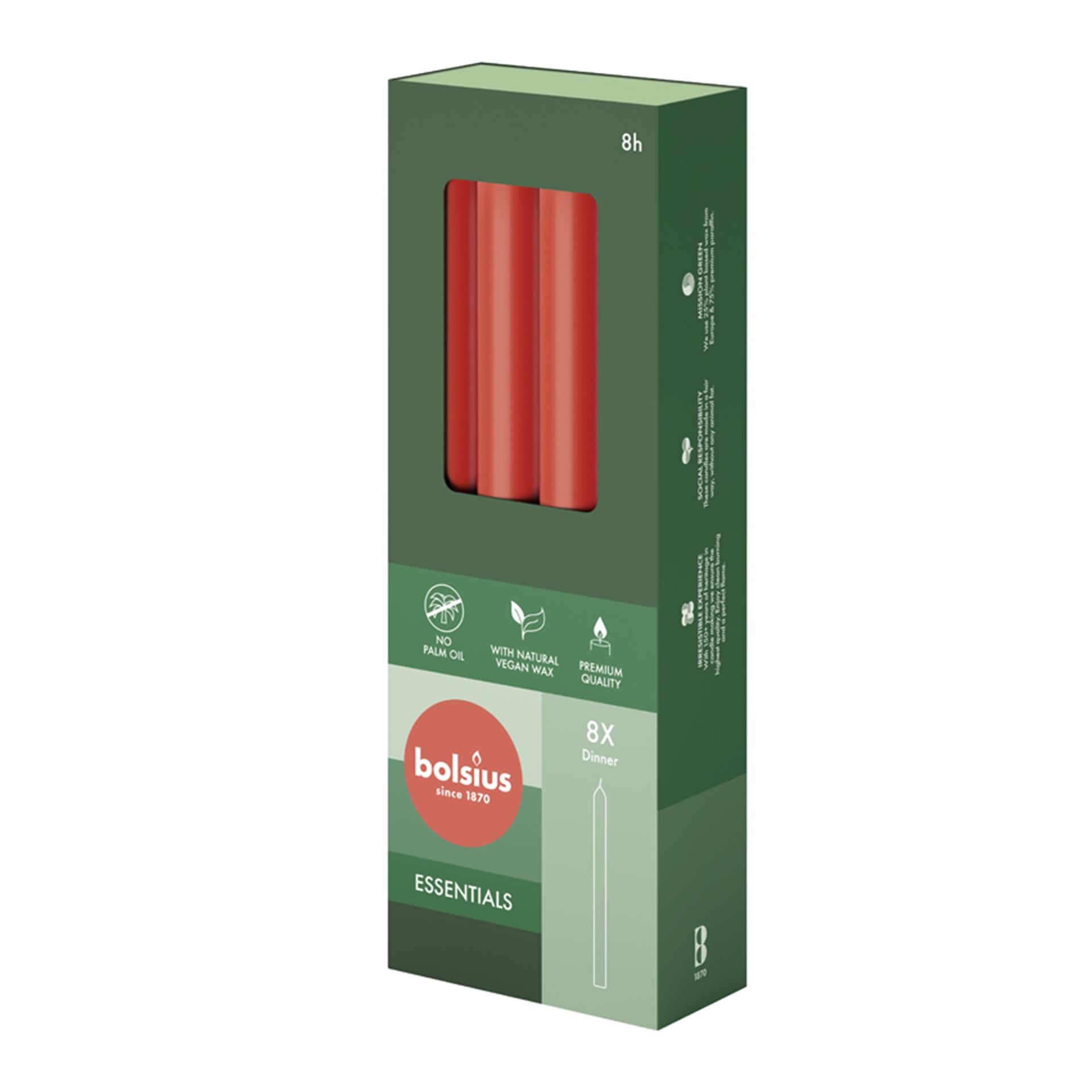 Bolsius dinerkaarsen 230 20 red 8 stuks