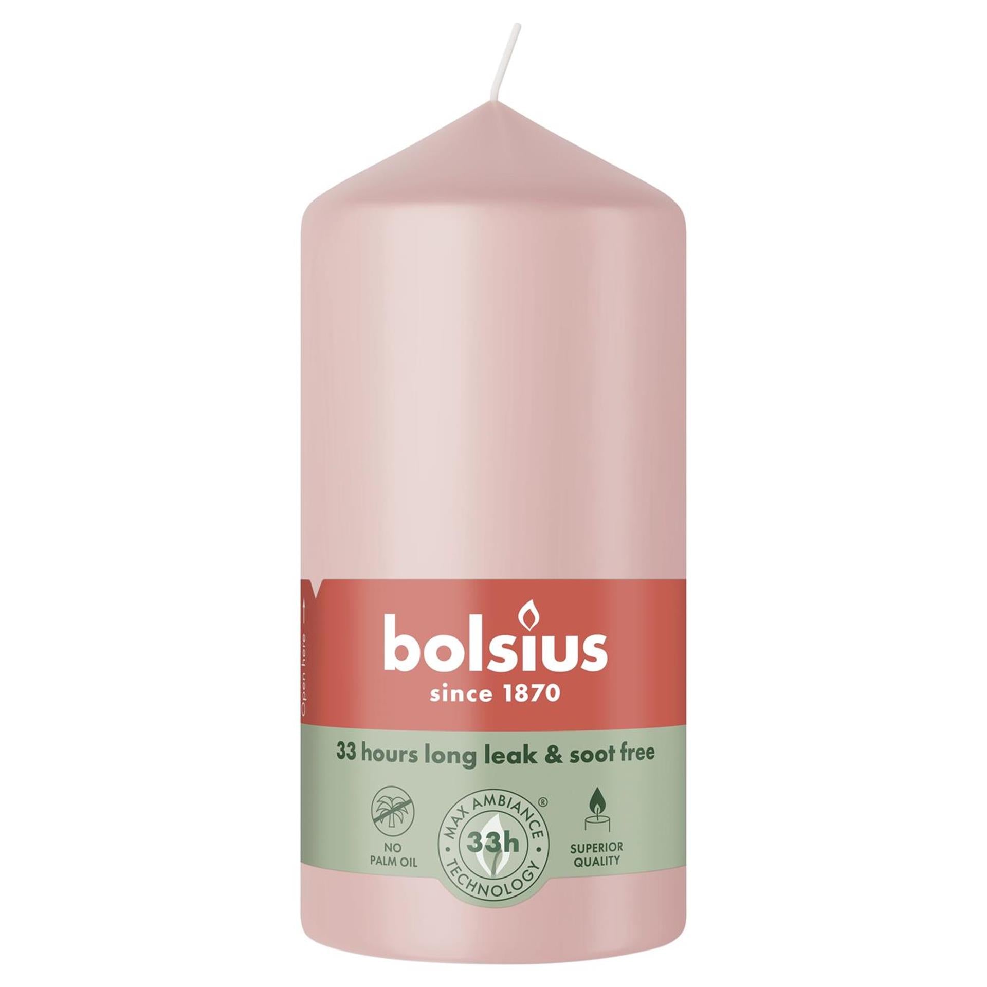 Bolsius stompkaars 120 58 nevelig roze