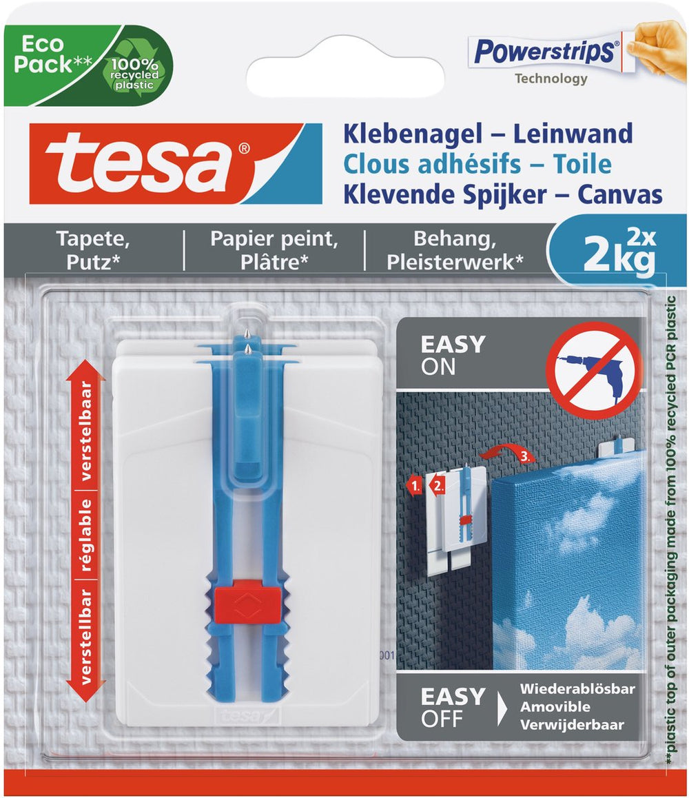 Tesa ® verstelbare nagel voor behang pleisterwerk - ideaal voor canvas - tot 2 kg spijker - verwijderbaar