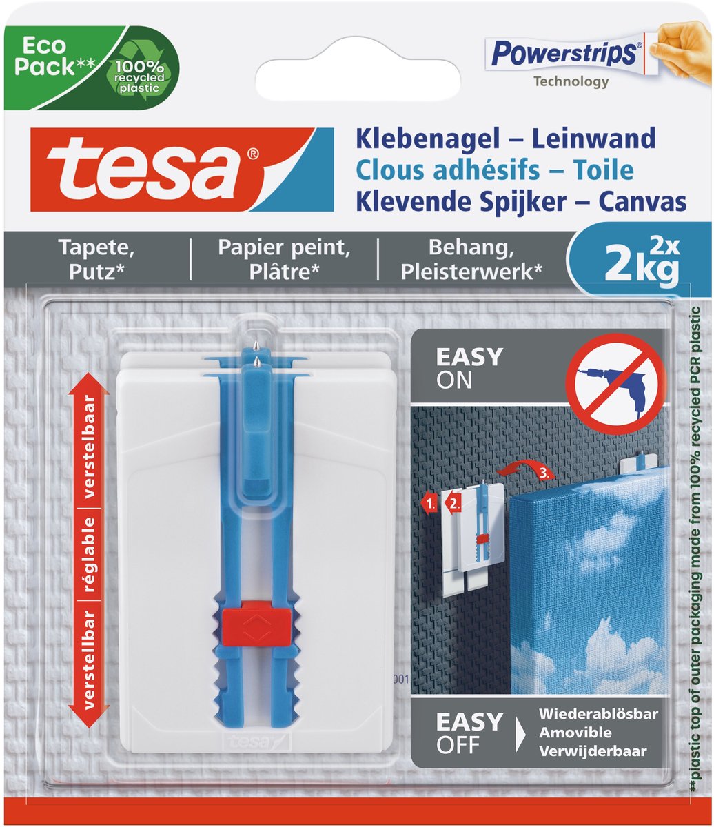 Tesa ® verstelbare nagel voor behang pleisterwerk - ideaal voor canvas - tot 2 kg spijker - verwijderbaar
