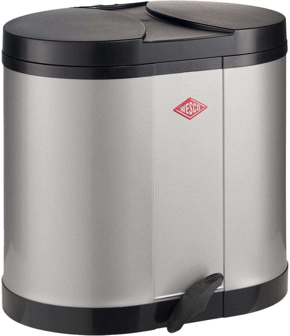 Wesco eco-verzamelaar prullenbak | 30 liter | duo pedaalemmer (2x15 liter) | metaal - zilver | afvalscheiding - made in germany