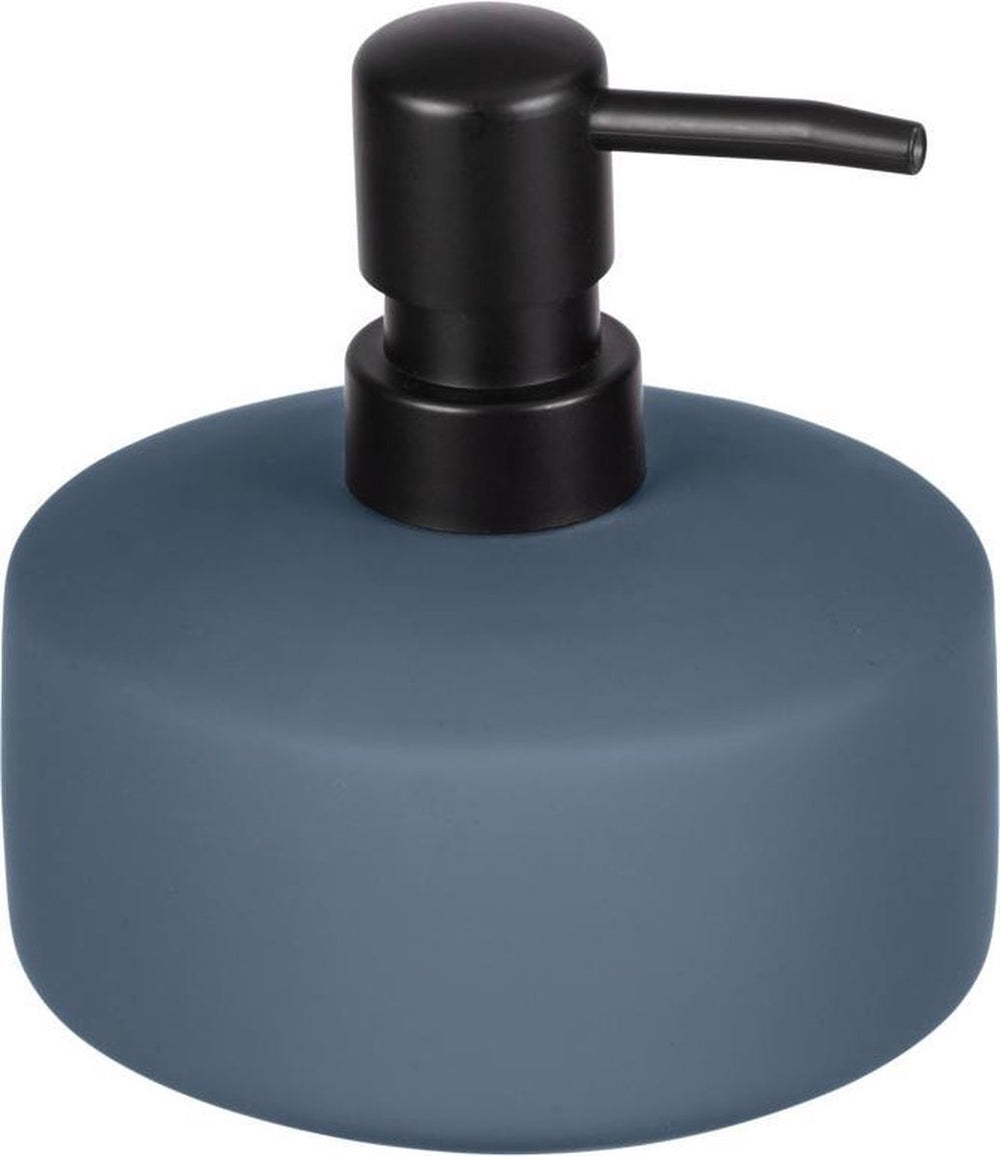 Wenko zeepdispenser avellino mat blauw keramiek 380ml - zeeppompje vrijstaand en navulbaar - badkamer toilet keuken