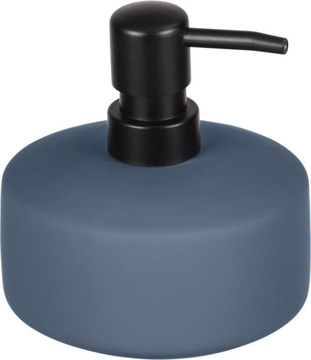 Wenko zeepdispenser avellino mat blauw keramiek 380ml - zeeppompje vrijstaand en navulbaar - badkamer toilet keuken