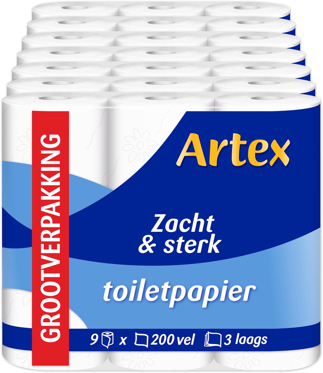 Artex zacht sterk toiletpapier - 3-laags wc papier- 63 rollen (7x9)