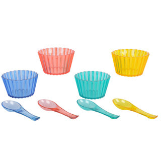 Schaal plastic met lepel assorti | 4 stuks