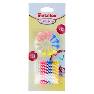 Metaltex taartkaarsen 24 stuks en 12 houders | 6 stuks
