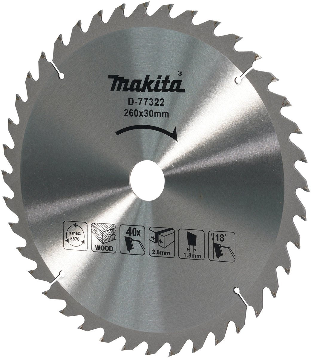 Makita afkortzaagblad voor hout | standaard | ø 260mm asgat 30mm 40t - d-77322