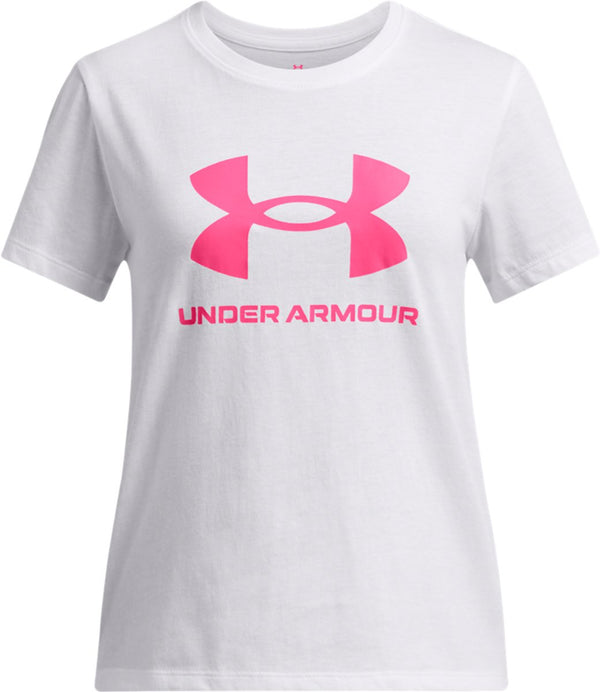 Under armour ua big logo ss unisex sportshirt - wit - roze 122