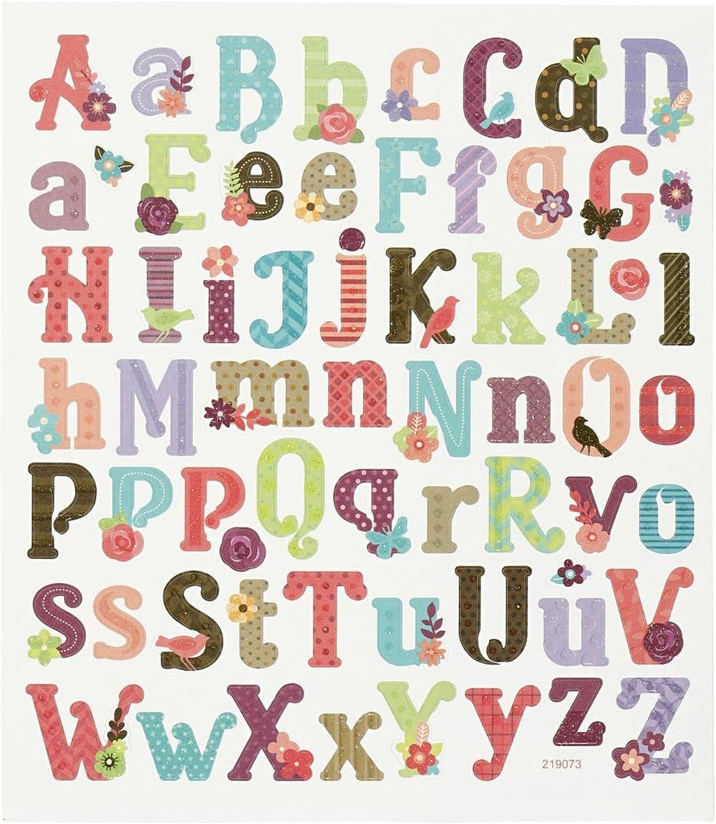 Creativ company alfabet stickers - 59x - gekleurd - stickervel 15 x 16,5 cm - plakletters - hobby knutsel stickers