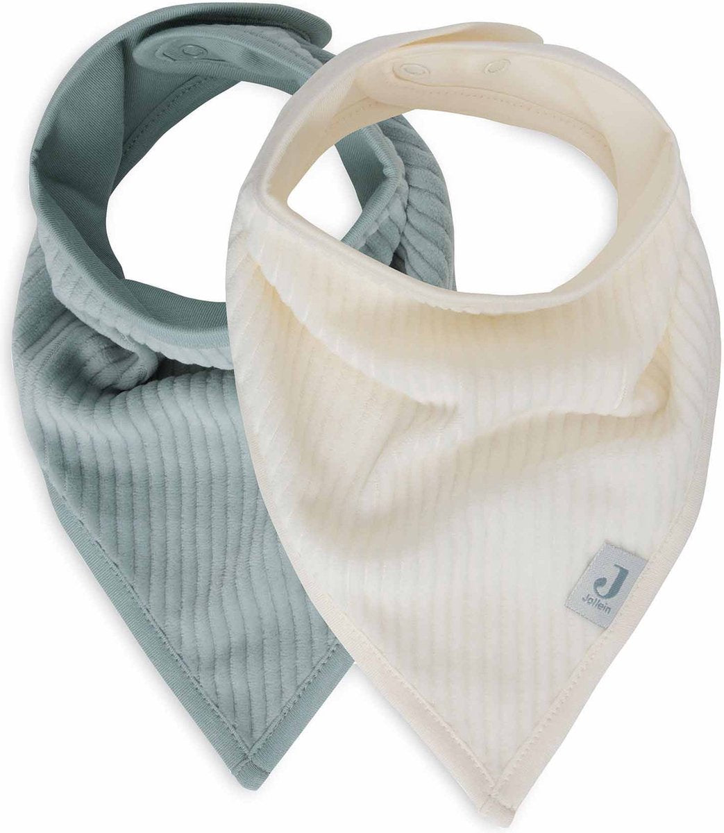 Jollein - slab bandana - katoen - slabbetjes baby - 2 stuks - velvet rib sea green ivory - 2 stuks