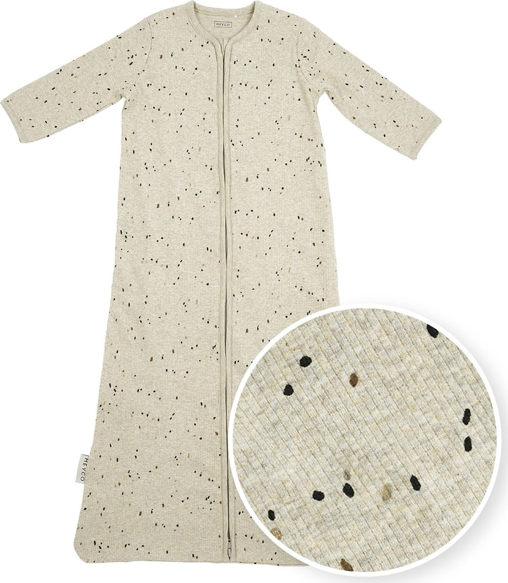 Meyco baby rib mini spot baby slaapzak met mouwen - sand melange - 110cm - 1.0 tog