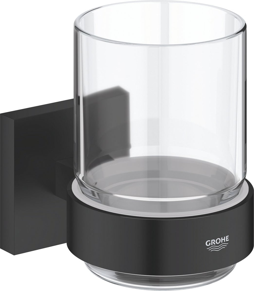 Grohe quickfix start cube glas met houder - glas metaal - matte black