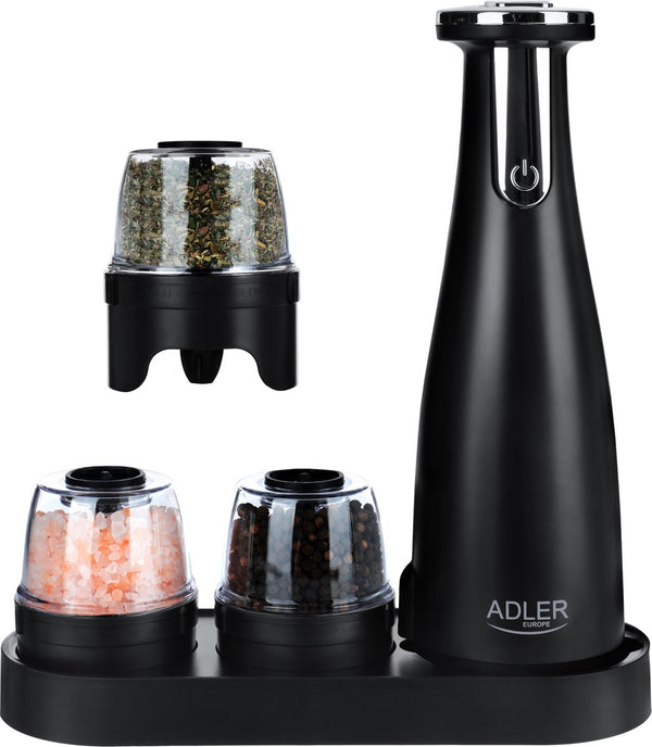 Adler - roestvrijstalen specerijenmolen set - 150ml - usb-oplaadbaar - zwart