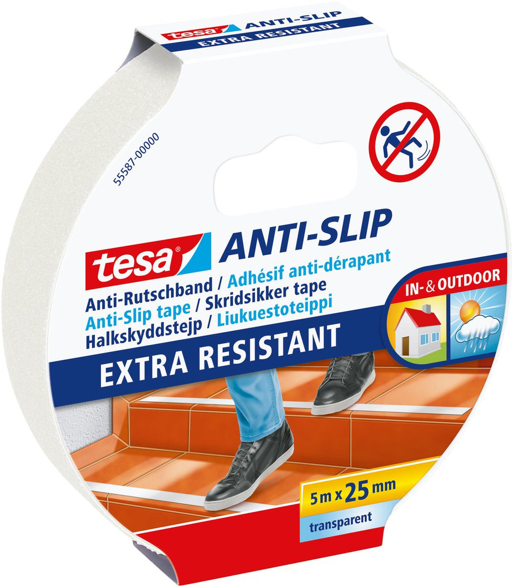 Tesa antisliptape plakband trappen ladders vloeren binnen buiten zelfklevend – transparant 5m x 25mm