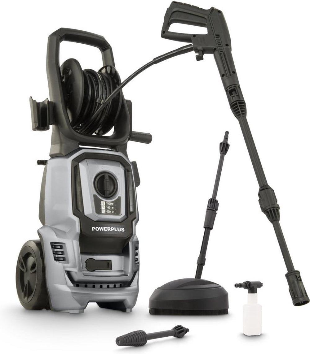 Powerplus elektrische hogedrukreiniger powxg90411 - 1800 w terrasreiniger, 140 bar en 50 °c - met 8 m slang en accessoires