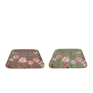 Dienblad floral 2 assorti metaal 20x20x1,5cm | 3 stuks