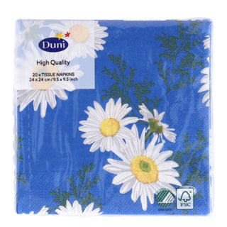 Duni servetten madeliefje blauw 24x24 cm