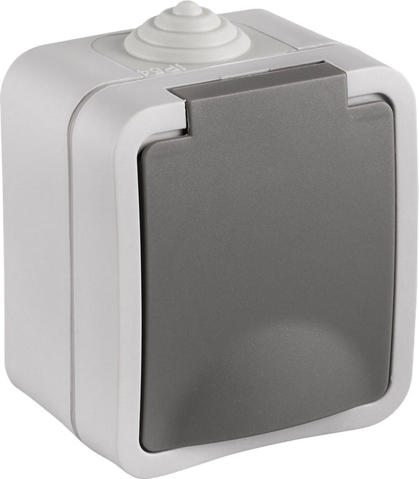 Q-link contactdoos opbouw - 1-voudig - met randaarde - spatwaterdicht ip54 - grijs