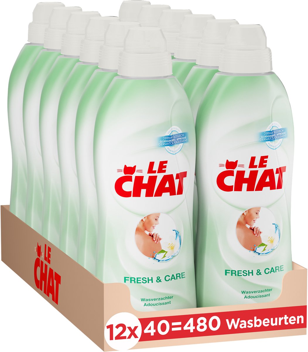 Le chat wasverzachter - fresh care - gevoelige huid - zachtheid en comfort - tegen huidirritaties - voordeelverpakking - 12 x 40 wasbeurten