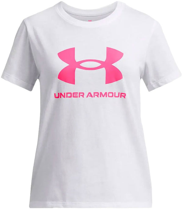 Under armour ua big logo ss unisex sportshirt - wit - roze 164