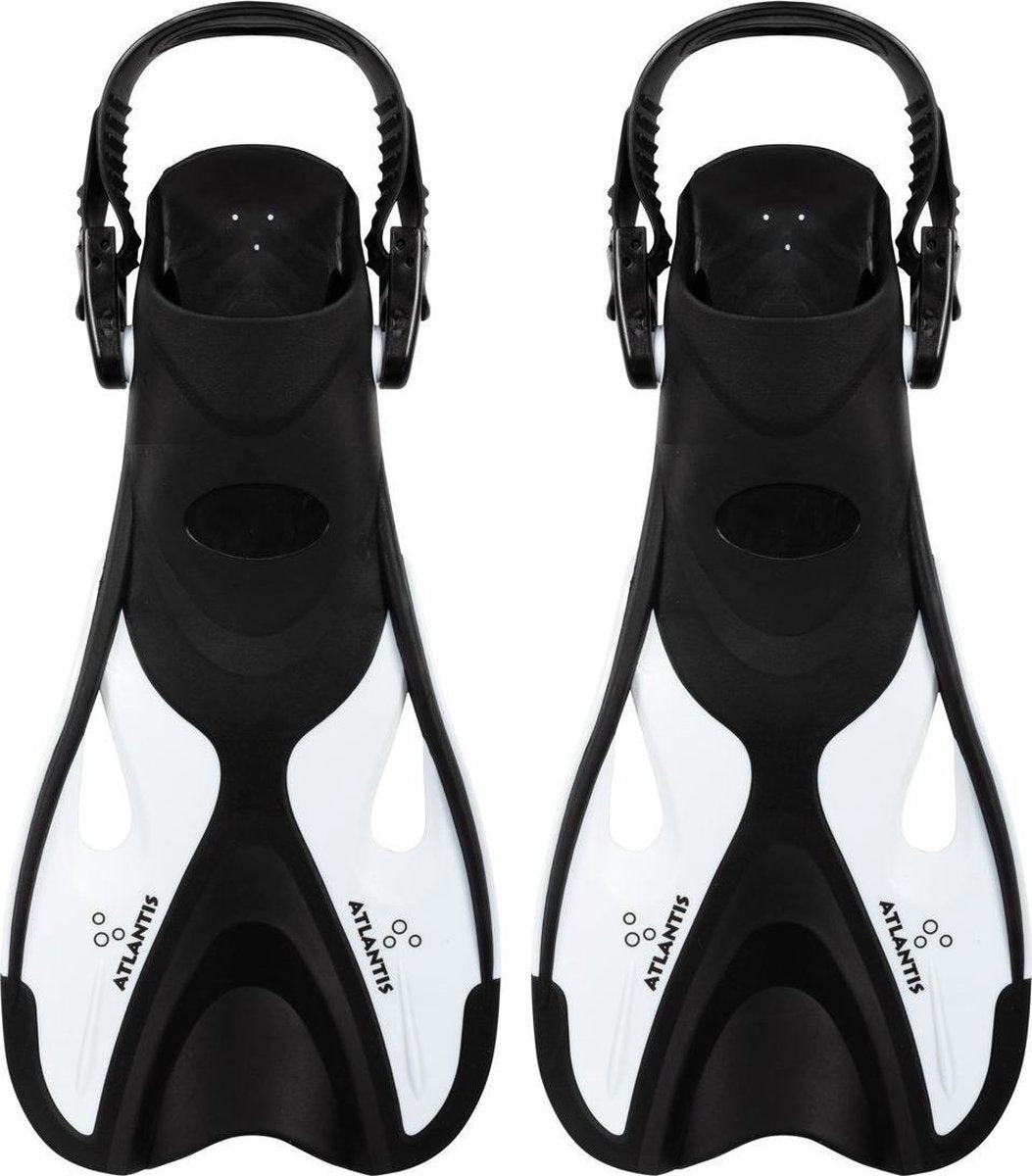 Atlantis dolphin - flippers - zwemvliezen - verstelbare hielstrap - voor zwemmen snorkelen - kinderen - zwart wit - 30-36