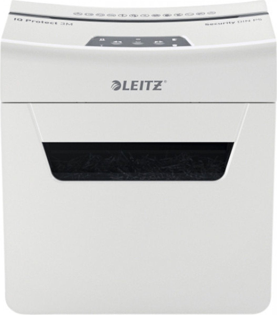 Leitz iq protect premium 3m ultrastille papierversnipperaar p5 - micro snippers - tot 3 vel - 10l - wit