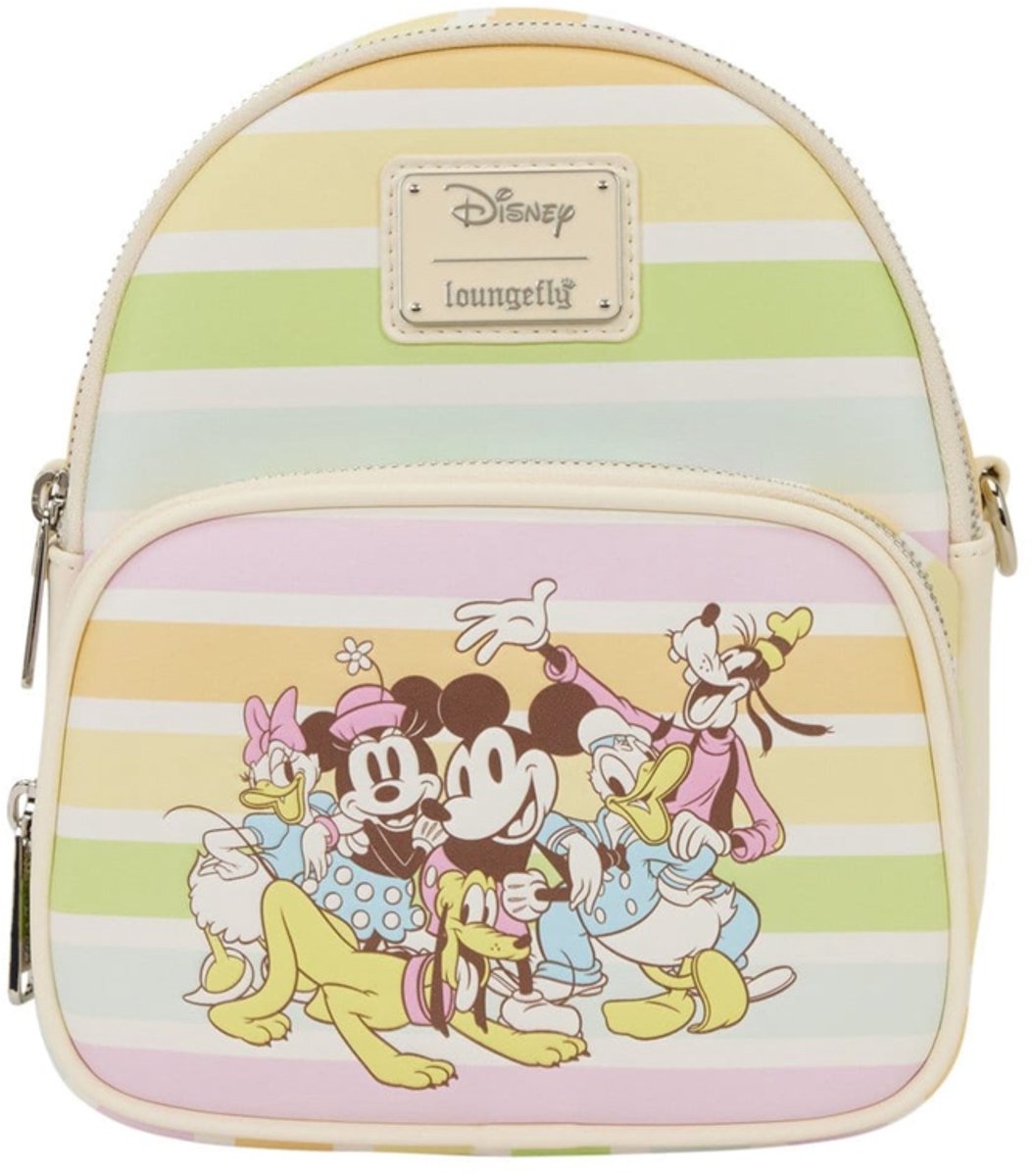 Loungefly disney by crossbody bag mickey and friends rainbow stribes bags