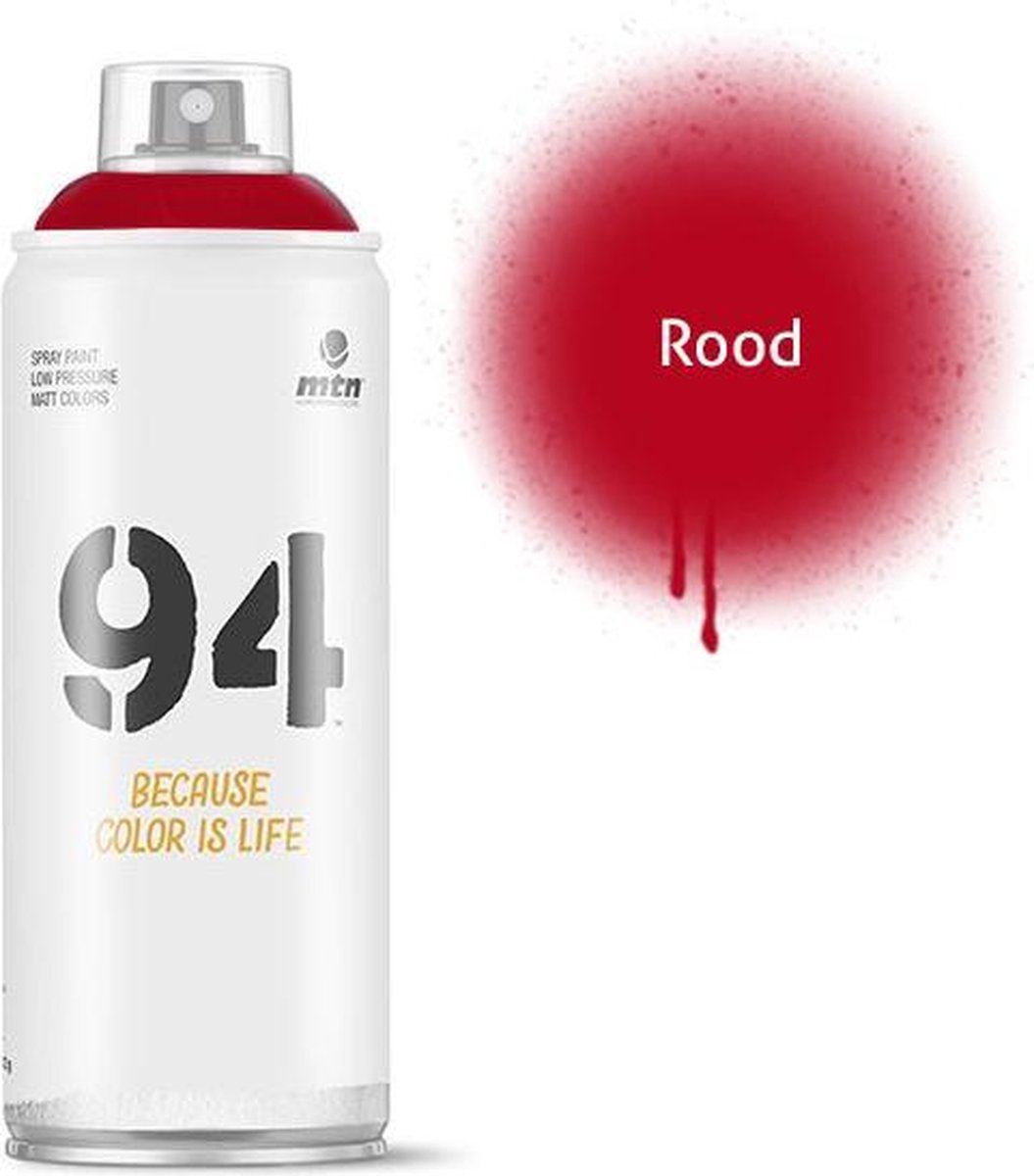 Montana colors mtn94 rode spuitbus - 400ml lage druk en matte afwerking spuitverf - graffiti verf voor vele doeleinden zoals voor diy, klussen, graffiti, hobby en kunst