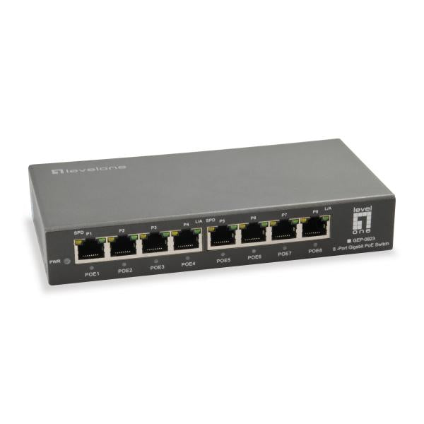 Levelone gep-0823 8-poorts gigabit poe-switch, 802.3at af poe, 120w