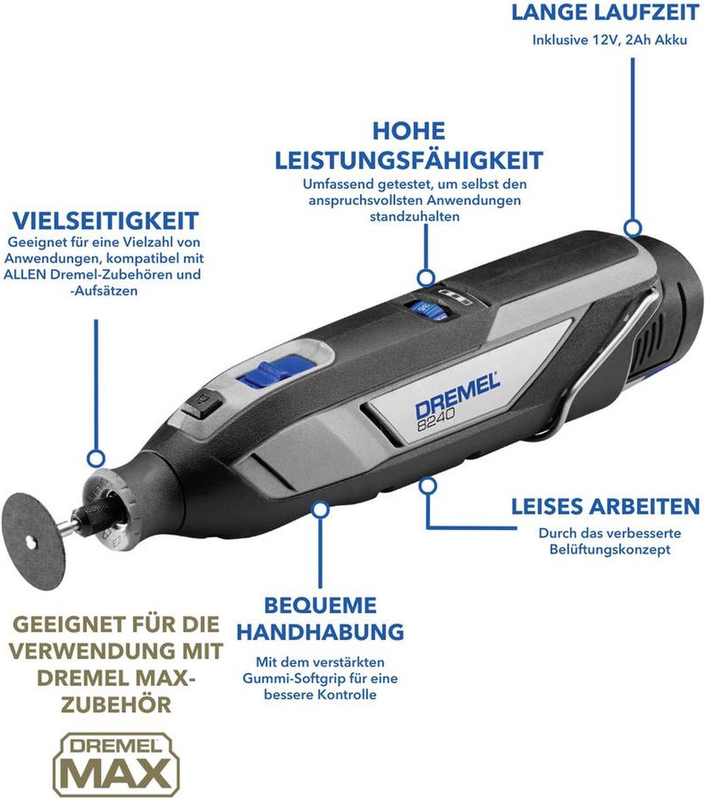 Dremel 8240-5 multitool - inclusief 12 v (2.0 ah) li-ion accu, 5 accessoires en lader