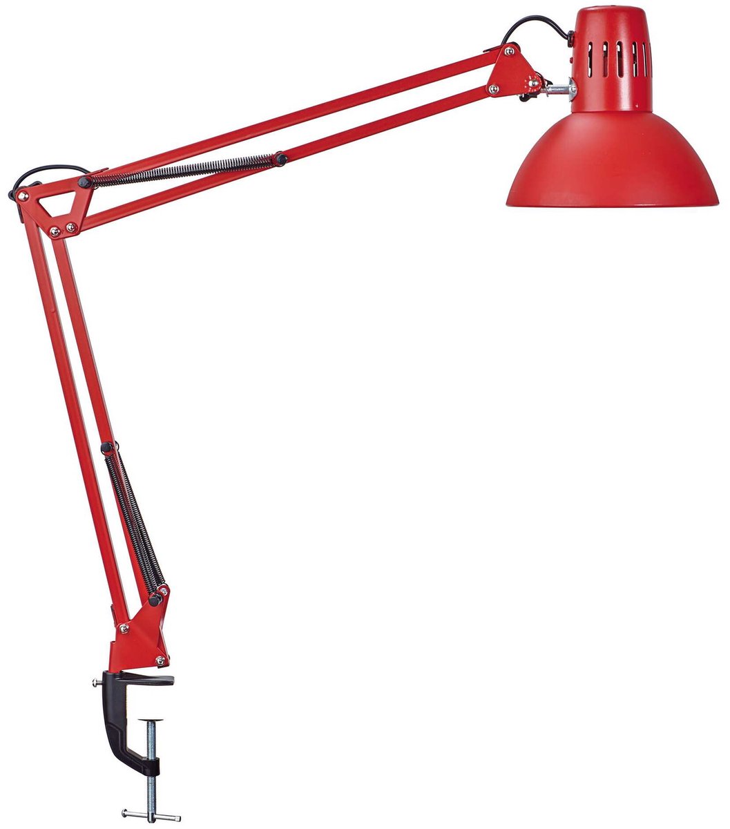 Maul study bureaulamp - metaal - rood - e27 fitting - verstelbare arm - tafellamp met klem