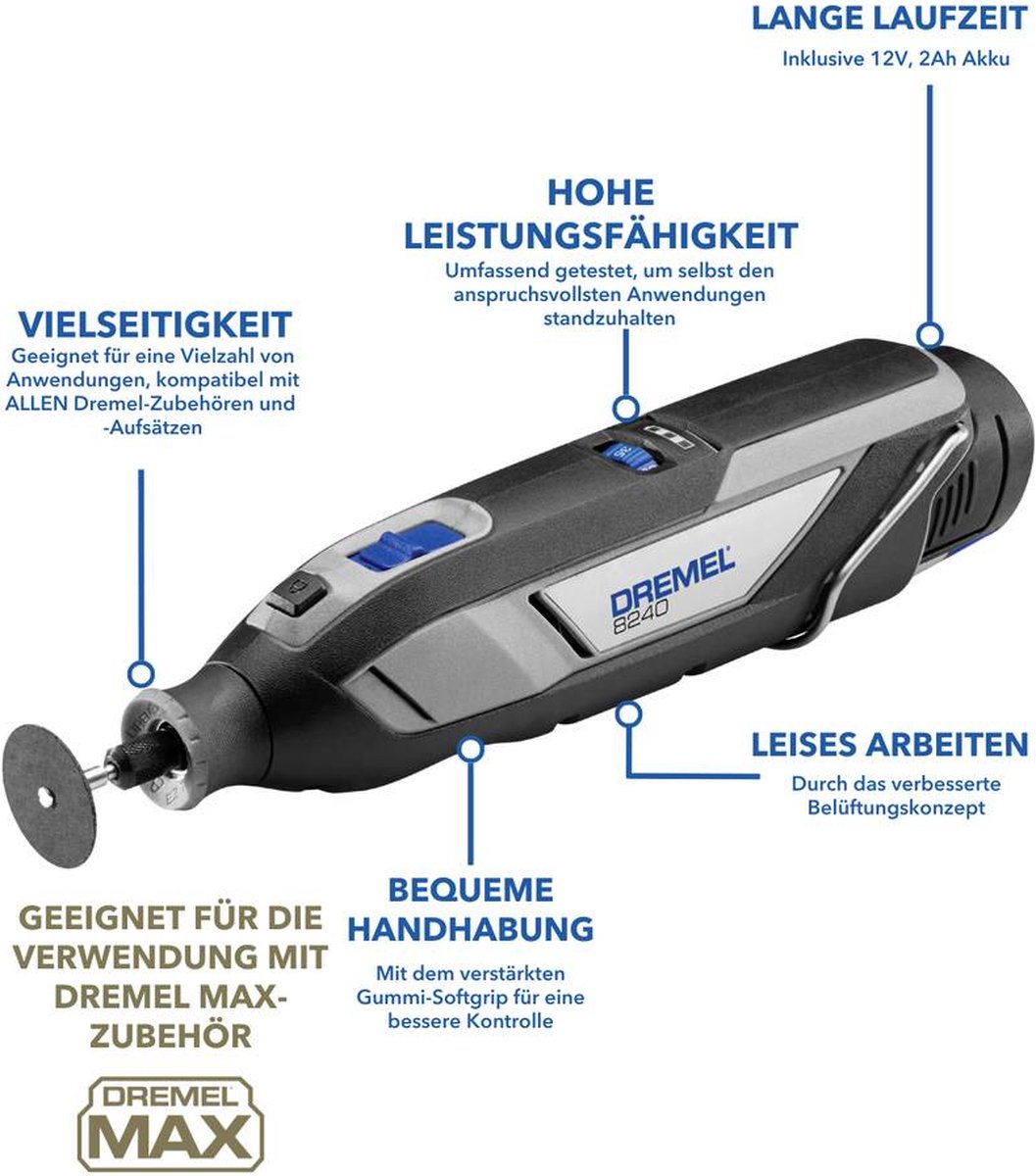 Dremel 8240-5 multitool - inclusief 12 v (2.0 ah) li-ion accu, 5 accessoires en lader