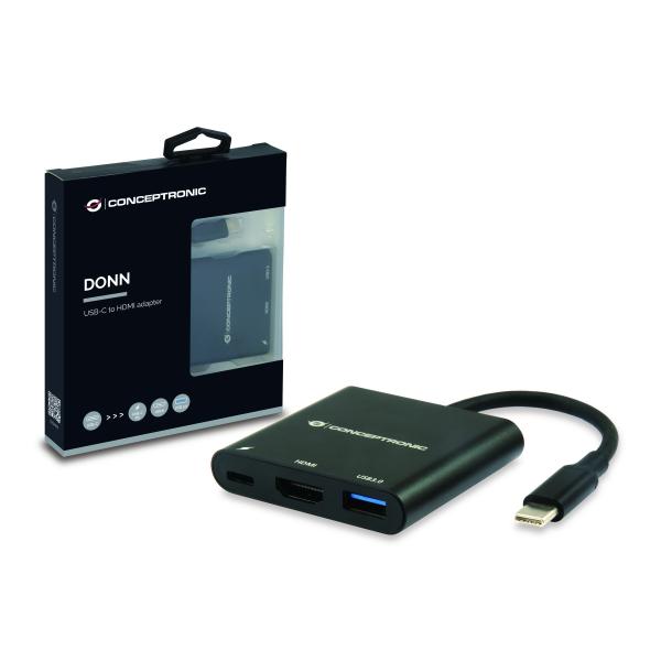 Conceptronic donn01b donn usb-c naar hdmi adapter, usb 3.2 gen 1 (3.1 gen 1) type-a c, hdmi, zwart