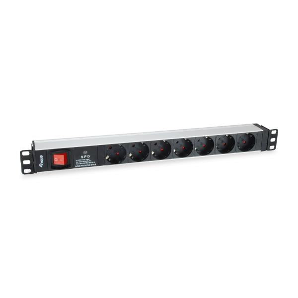 Equip 333309 7-voudige Duitse stroomverdeler met overspanningsbeveiliging en schakelaar, type F, 1,5 mm²