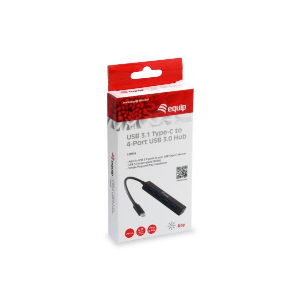 Equip 128954 4-poorts USB-hub, USB 3.2 gen 1 type-c -> USB 3.2 gen 1 type-a, 5000 Mbit s, zwart