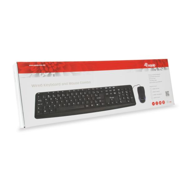 Equip 245200 bedraad toetsenbord en muis combo Duitse lay-out, USB, QWERTZ, 105 toetsen, 1000 dpi, zwart