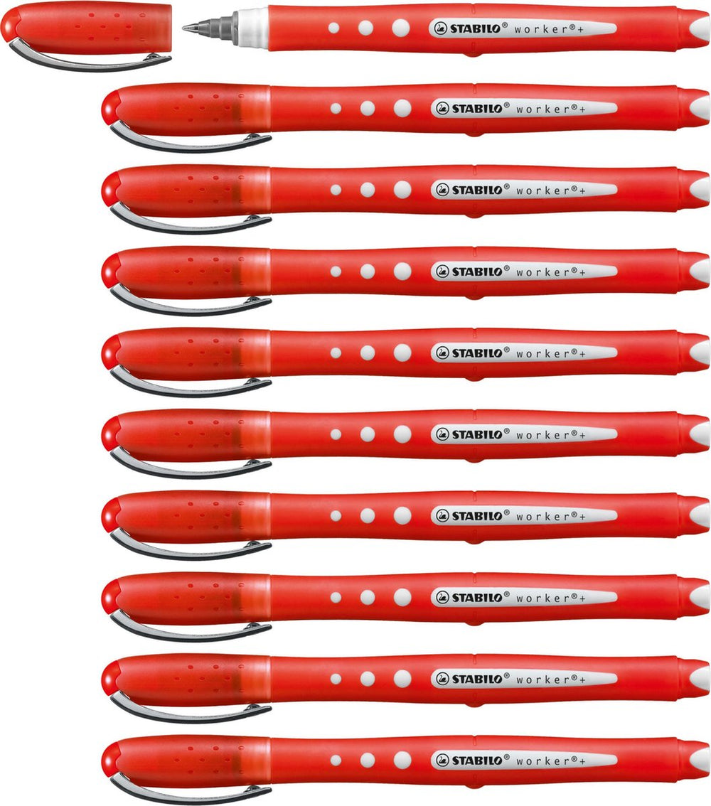 Stabilo worker+ colorful - rollerball pen 0.5 mm - rood - doos 10 stuks