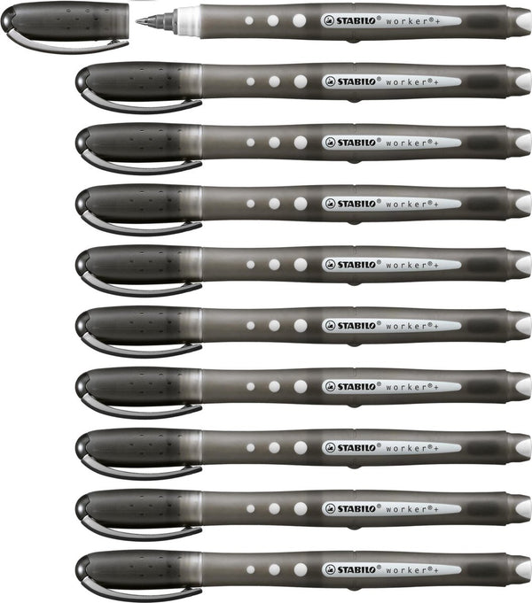 Stabilo worker+ colorful - rollerball pen 0.5 mm - zwart - doos 10 stuks