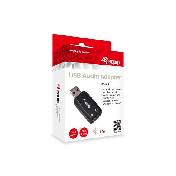 Equip 245320 USB-audioadapter, USB type-A, 3,5 mm, 22 mm, 51 mm, 12 mm, zwart