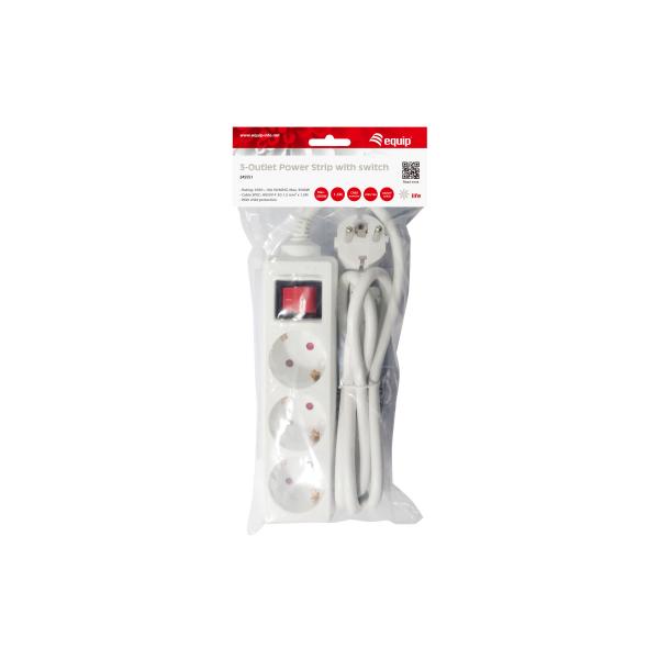 Equip 245551 stekkerdoos met 3 stopcontacten en schakelaar, 3x stopcontact(en) binnen, type f, 1,5 mm², 1,5 m, wit